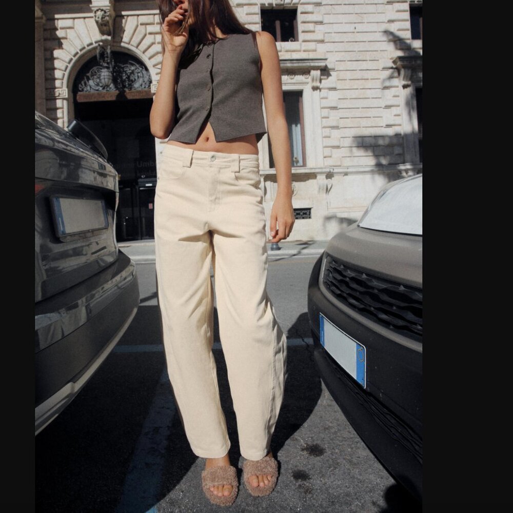 NWT ZARA FRONT SEAM PANTS SAND
